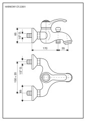 Emmevi Harmony, однорычажный смеситель для ванны (излив 22,5 см), без набора для душа, цвет хром-золото