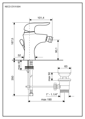 Emmevi Neco, однорычажный смеситель для биде с донным клапаном, цвет хром