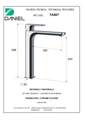 Daniel Tiara, высокий однорычажный смеситель для раковины (излив 18,5 см), с донным клапаном click-clack, цвет графит