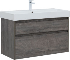 Тумба с раковиной Aquanet Nova Lite 100 (SLIM SYNERGY) дуб рошелье, 2 ящика