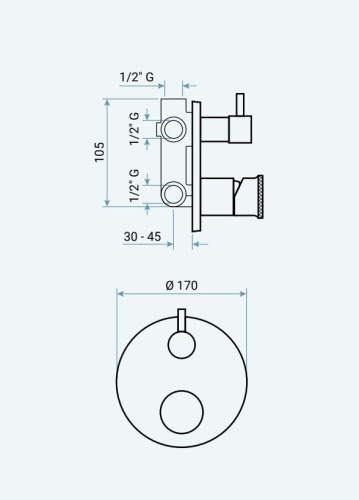 Emmevi Filobrass, однорычажный встраиваемый смеситель для душа, рукоятка без стержня, с рычажным дивертером, на 2 выхода, цвет хром