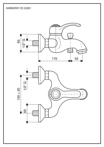 Emmevi Harmony, однорычажный смеситель для ванны (излив 22,5 см), без набора для душа, цвет черный-хром
