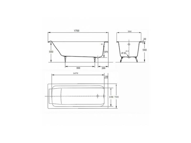 Ванна чугунная встраиваемая Jacob Delafon PARALLEL E2948-00