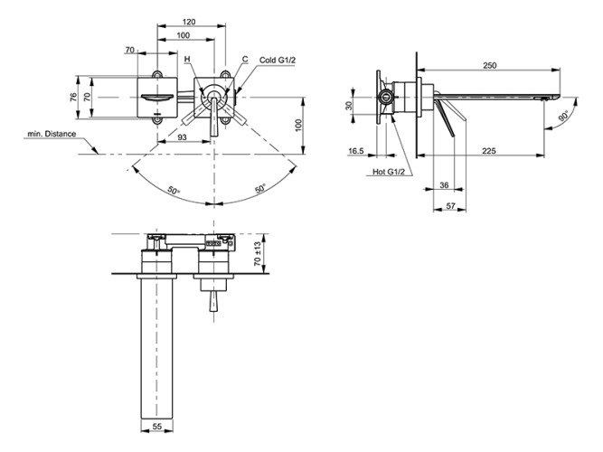 Смеситель для раковины встраиваемый TOTO ZL TLP02310R