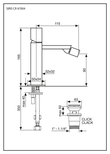Emmevi Siris, однорычажный смеситель для биде, с донным клапаном click-clack, цвет хром