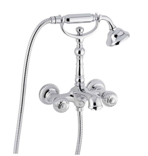 Emmevi The One Cloe, смеситель с ручным душем для ванны. Металлические ручки, цвет хром