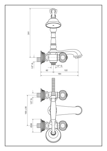 Emmevi The One Cloe, смеситель с ручным душем для ванны. Металлические ручки, цвет хром
