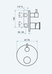 Emmevi Filobrass, однорычажный встраиваемый смеситель для душа, рукоятка без стержня, с рычажным дивертером, на 3 выхода, цвет хром