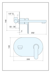 Emmevi Nefer, встраиваемый в стену однорычажный смеситель для раковины на панели (излив 19,3 см), без донного клапана, цвет бронза