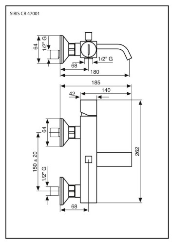 Emmevi Siris, однорычажный смеситель для ванны, ручка со стержнем (излив 17,7 см), без набора для душа, цвет хром