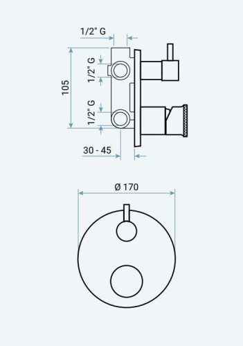 Emmevi Filobrass, однорычажный встраиваемый смеситель для душа, рукоятка без стержня, с рычажным дивертером, на 3 выхода, цвет черный матовый