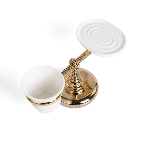 Stil Haus Giunone, настольные керамические мыльница + стакан, цвет золото