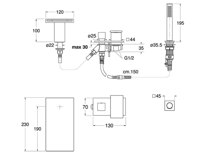 Смеситель на борт ванны CRISTINA TABULA TA18124