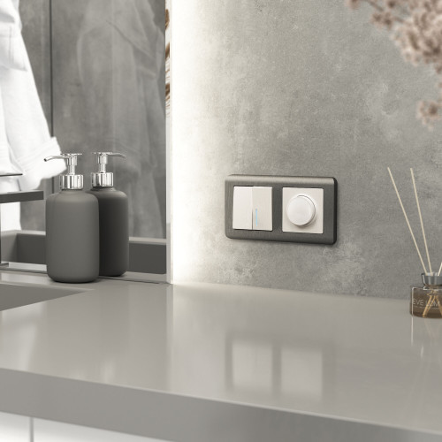 Выключатель двухклавишный с подсветкой (перламутровый рифленый) W1120113