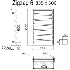 Полотенцесушитель Terma ZIGZAG 835/500 RAL9005 черный матовый
