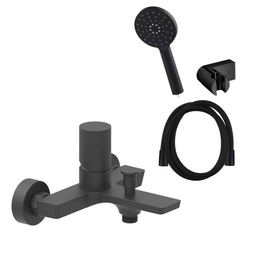 AQG Tube, однорычажный смеситель для ванны c набором для душа SETO, цвет черный матовый