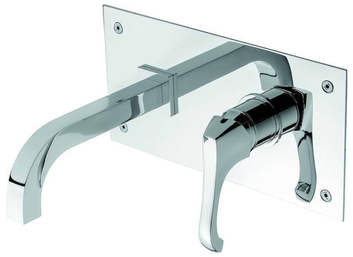 Emmevi Ares, встраиваемый в стену однорычажный смеситель для раковины (излив 17,9 см), с панелью, без донного клапана, цвет хром