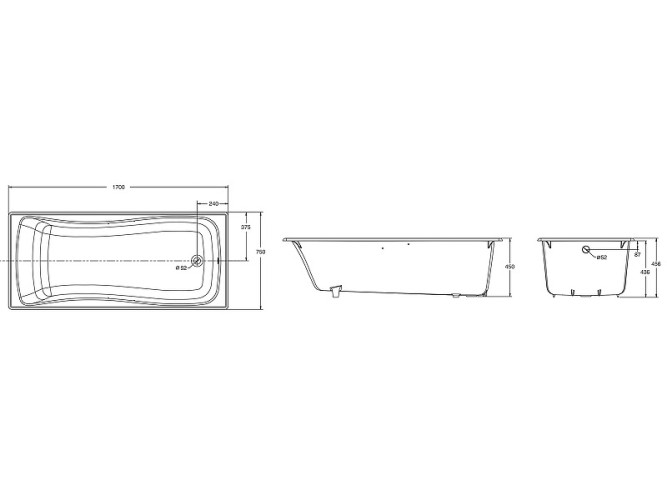 Ванна встраиваемая из материала Flight (композит+акрил) Jacob Delafon ODEON RIVE GAUCHE E6D153-00