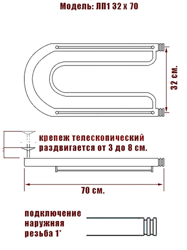 Полотенцесушитель Ника ECON ПЛ 32/70 с полкой