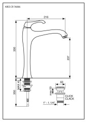 Emmevi Ares, высокий однорычажный смеситель для раковины (излив 21,6 см), с донным клапаном click-clack, цвет античное золото
