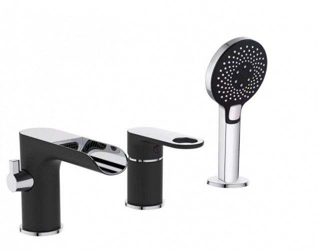 043533-C Смеситель на борт ванны, водопад, ЧЕРНЫЙ (3 отв.) ViEiR (8/1шт)