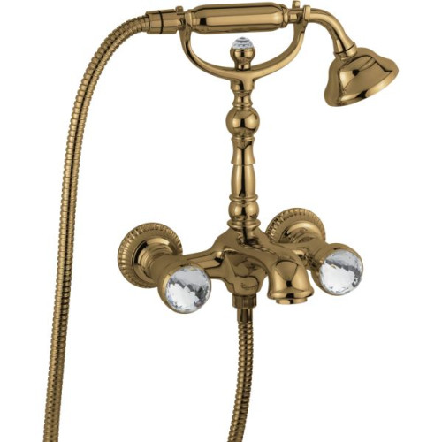 Emmevi The One Leda, смеситель для ванны. Металлические ручки + большие прозрачные кристаллы, цвет бронза