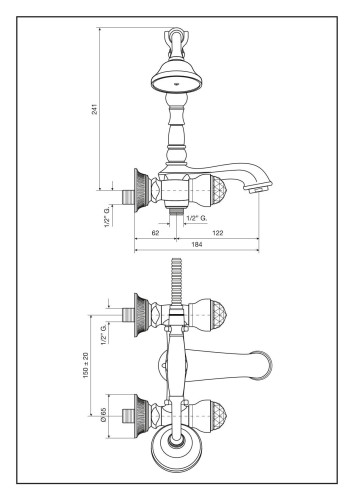 Emmevi The One Leda, смеситель для ванны. Металлические ручки + большие прозрачные кристаллы, цвет бронза