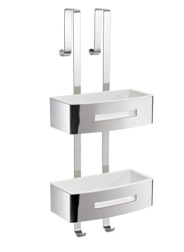 Gedy, решётка 2-х ур. на душ. стекло c 2 крюч. (24х18,7хh58,4), цвет хром - белый пластик