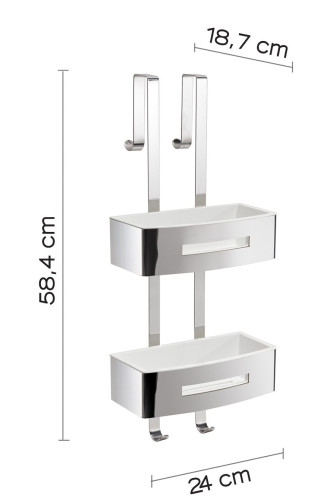 Gedy, решётка 2-х ур. на душ. стекло c 2 крюч. (24х18,7хh58,4), цвет хром - белый пластик