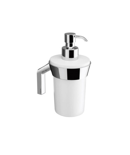 Gedy Karma, настенный керамический дозатор c металлической помпой, цвет хром - белая керамика
