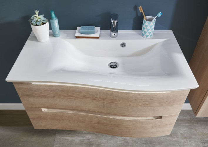 Puris Purefaction, раковина из минерального литья с LED подсветкой 900 мм левая, цвет белый