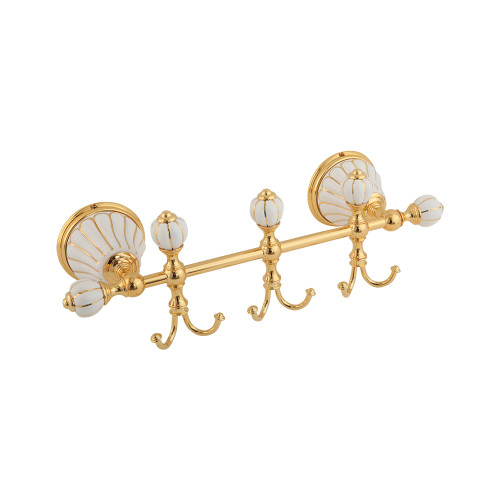 Планка с тремя крючками L30 см, керамика белая с золотым декором, золото Migliore Olivia