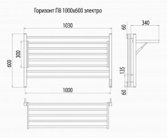 Полотенцесушитель с/т TERMINUS Электро Горизонт П8 1000х600 (sensor quick touch)