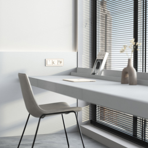 Розетка с заземлением, шторками и USB тип A+C (айвори матовый) W1171762