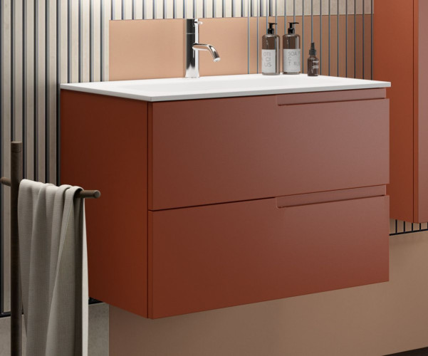 IBC Era, тумба под раковину 90 см (2 ящика), со скрытыми ручками в правой части, цвет карамельный матовый лак