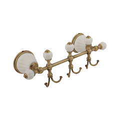 Планка с тремя крючками L30 см, керамика белая, бронза Migliore Olivia