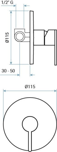 Emmevi Filobrass, однорычажный встраиваемый смеситель для душа, цвет черный матовый