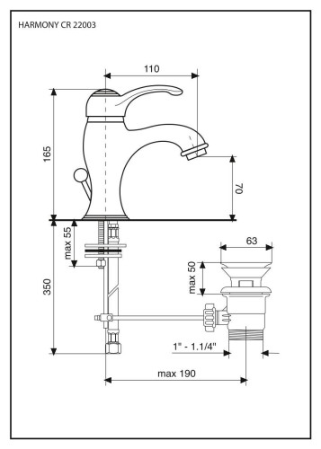 Emmevi Harmony, однорычажный смеситель для раковины (излив 11 см), с донным клапаном, цвет белый-золото