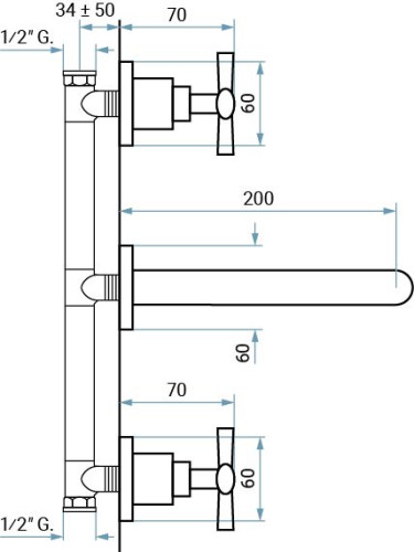 Emmevi Spirit New, встраиваемый в стену смеситель на 3 отверстия для раковины, цвет бронза