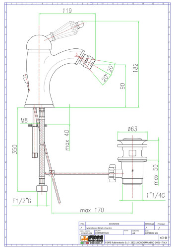 Fiore Imperiale Sky, однорычажный смеситель для биде c донным клапаном, цвет золото - Swarovski