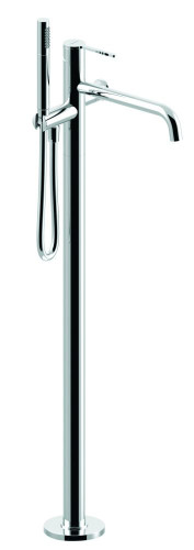 Emmevi Filobrass, однорычажный напольный смеситель для ванны на 1 ноге (излив 18,2 см), c набором для душа, цвет зачищенное золото