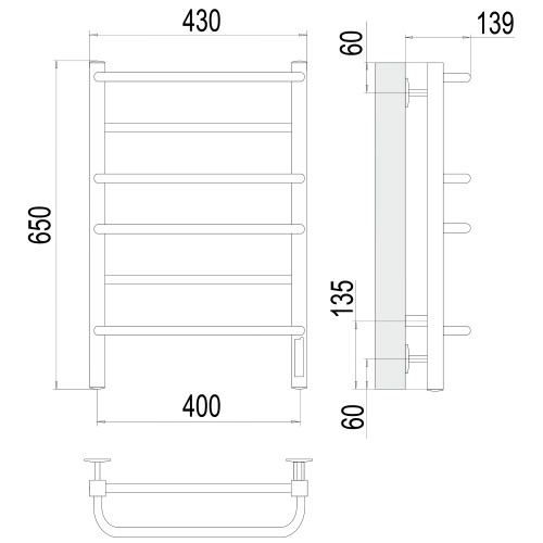 Полотенцесушитель с/т TERMINUS Электро Евромикс квадро П6 400х650 (quick touch) NEW