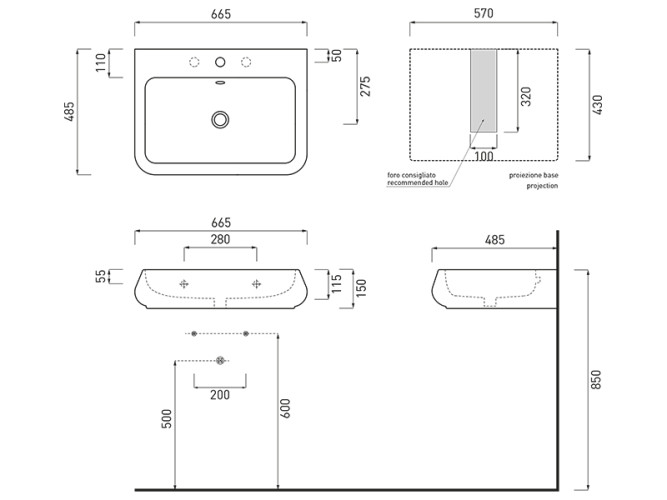 Раковина накладная/ подвесная CIELO SHUI SHLS66