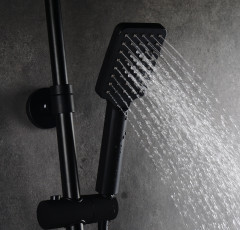 AQG Alpha, душевая колонна регулируемая по высоте 95-150 см, cо смесителем и квадратным верхним душем 25х25 см, цвет черный матовый