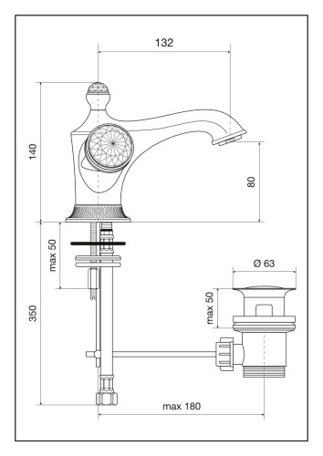 Emmevi The One Leda, смеситель для раковины. Металлические ручки + большие прозрачные кристаллы, цвет бронза