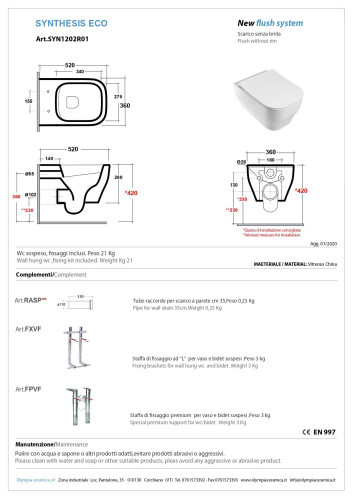Olympia Synthesis Eco, подвесной безободковый унитаз c крепежом, 52x36 см, цвет черный глянцевый