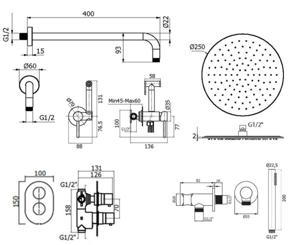 Комплект для душа Plumberia Selection IXO KITZXOT18NO