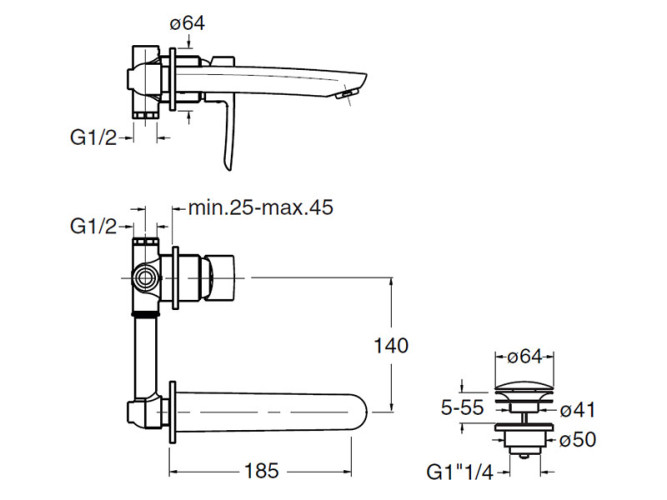 Смеситель для раковины настенный CRISTINA NEW DAY ND23751