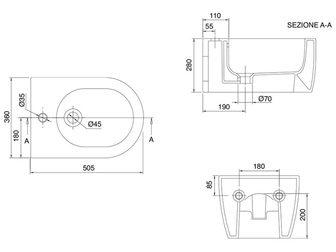 Биде подвесное Scarabeo MOON 5521/55