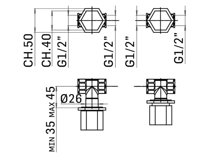 Пара вентилей MAMOLI HEXAGONAL 255500000027